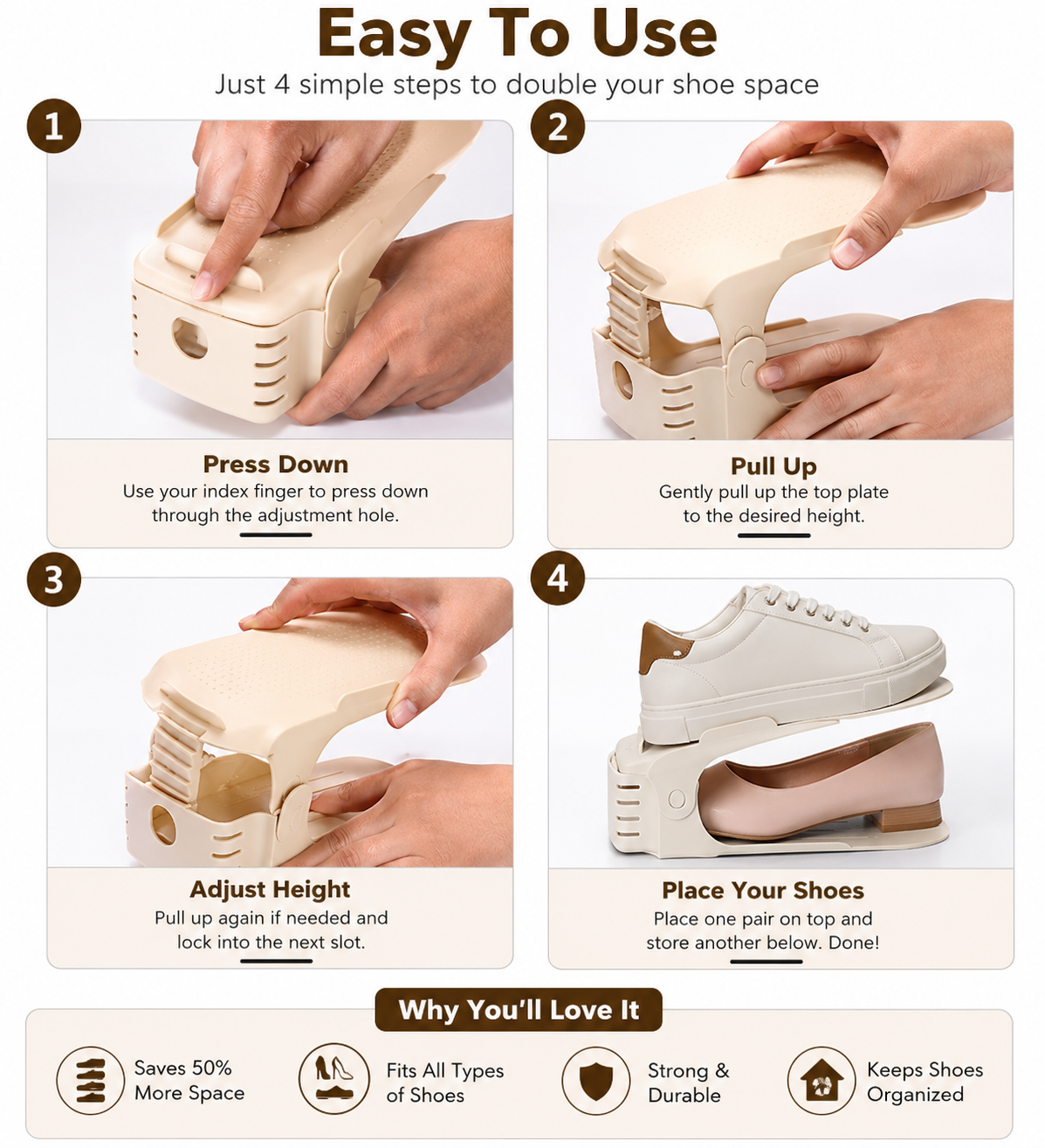 Shufit Adjustable Shoe Slot Organizer – Pack of 8